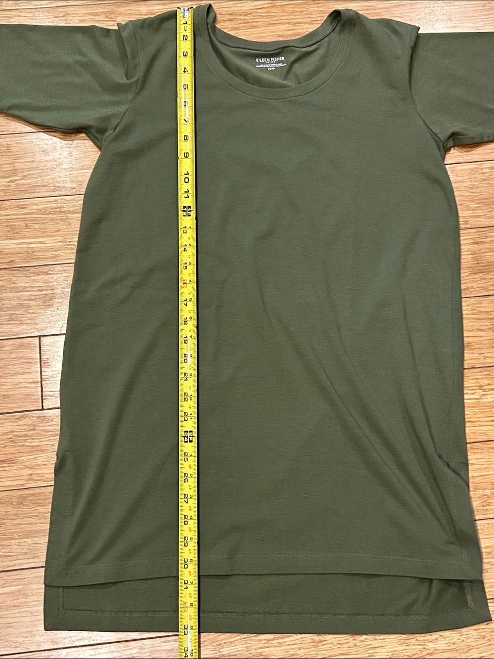 Eileen Fisher Coastal Grandma Short-Sleeve T-Shirt High Low Dress Olive Green SP - Picture 4 of 6